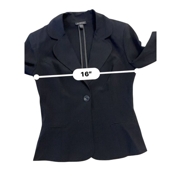 90's black stretch blazer Medium Y2K wide lapel single button - Picture 5 of 8